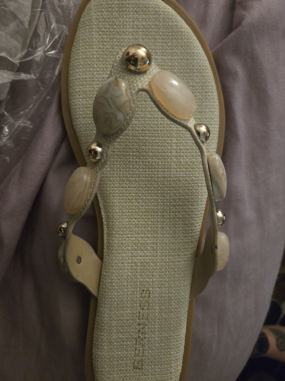 Beige Embellished Women’s Thong Sandals